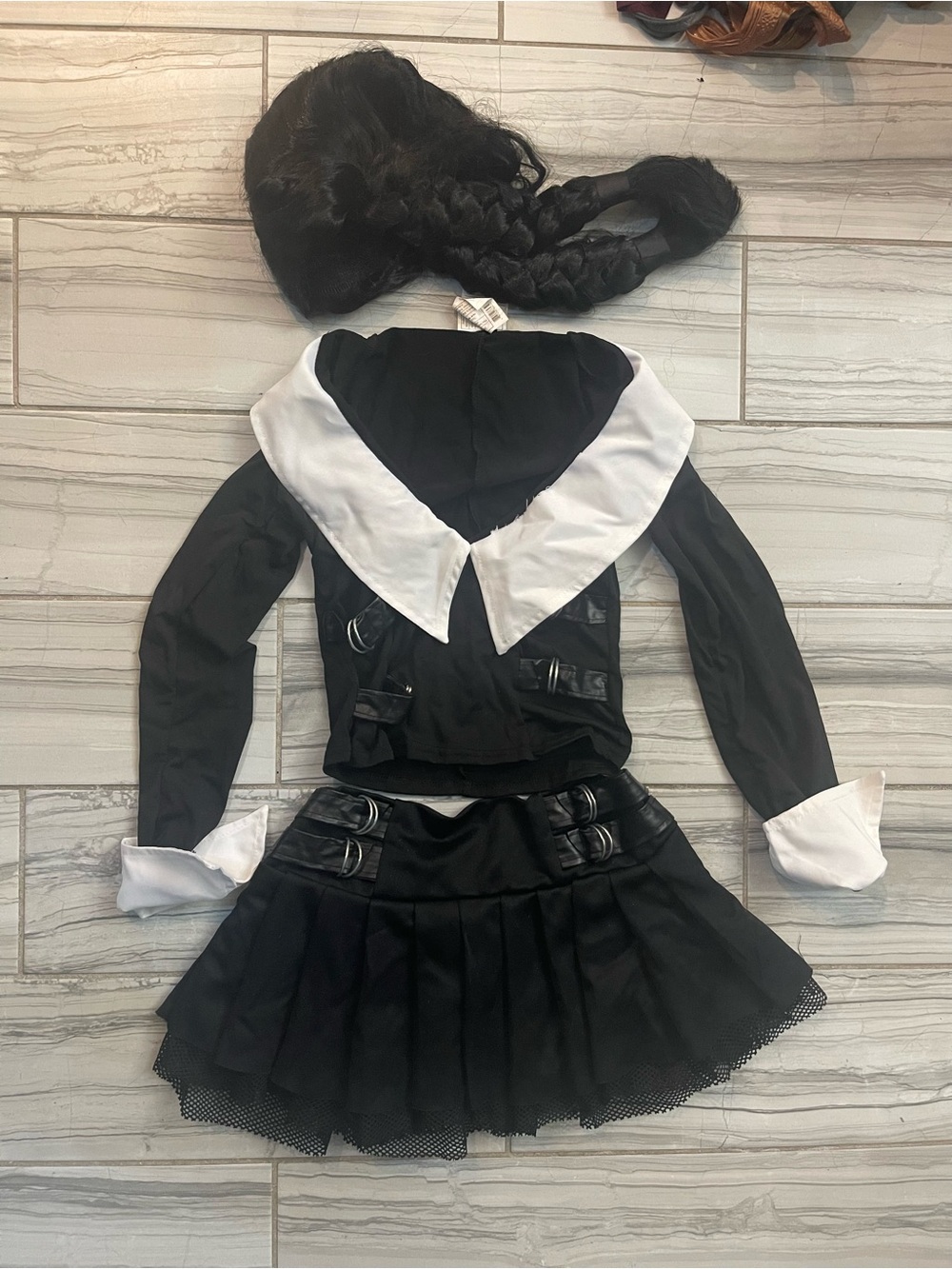 Classic Wednesday Adams Costume with Braided Wig